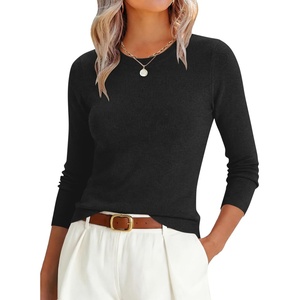 image:imageANRABESS Womens Lightweight Wool Blend Fitted Sweaters  Soft KnitSlimLong Sleeve Crewneck Pullover TopClassic BasicBusiness Casual Work OfficeFall Spring Transition ClothesBlack