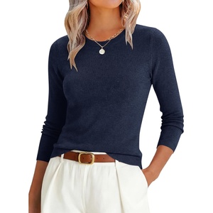 image:imageANRABESS Womens Lightweight Wool Blend Fitted Sweaters  Soft KnitSlimLong Sleeve Crewneck Pullover TopClassic BasicBusiness Casual Work OfficeFall Spring Transition ClothesNavy Blue