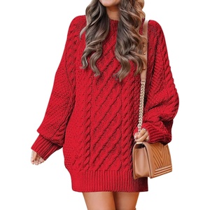 image:imageANRABESS Womens Sweater Dress Oversized Cable Knit Chunky Long Sleeve Short Dresses 2026 Fall Outfits Vacation Winter ClothesRed