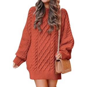 image:imageANRABESS Womens Sweater Dress Oversized Cable Knit Chunky Long Sleeve Short Dresses 2026 Fall Outfits Vacation Winter ClothesRust Orange