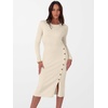 image:imageANRABESS Womens 2026 Fall Long Sleeve Midi Dress Ribbed Knit Bodycon Fitted Button Down Wedding Guest Slit Sweater DressesBeige