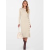 image:imageANRABESS Womens 2026 Fall Long Sleeve Midi Dress Ribbed Knit Bodycon Fitted Button Down Wedding Guest Slit Sweater DressesBeige