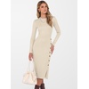 image:imageANRABESS Womens 2026 Fall Long Sleeve Midi Dress Ribbed Knit Bodycon Fitted Button Down Wedding Guest Slit Sweater DressesBeige