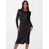 image:imageANRABESS Womens 2026 Fall Long Sleeve Midi Dress Ribbed Knit Bodycon Fitted Button Down Wedding Guest Slit Sweater DressesBlack