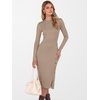 image:imageANRABESS Womens 2026 Fall Long Sleeve Midi Dress Ribbed Knit Bodycon Fitted Button Down Wedding Guest Slit Sweater DressesTan
