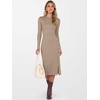 image:imageANRABESS Womens 2026 Fall Long Sleeve Midi Dress Ribbed Knit Bodycon Fitted Button Down Wedding Guest Slit Sweater DressesTan