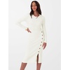 image:imageANRABESS Womens 2026 Fall Long Sleeve Midi Dress Ribbed Knit Bodycon Fitted Button Down Wedding Guest Slit Sweater DressesWhite