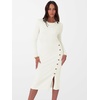 image:imageANRABESS Womens 2026 Fall Long Sleeve Midi Dress Ribbed Knit Bodycon Fitted Button Down Wedding Guest Slit Sweater DressesWhite