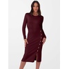 image:imageANRABESS Womens 2026 Fall Long Sleeve Midi Dress Ribbed Knit Bodycon Fitted Button Down Wedding Guest Slit Sweater DressesWine Red