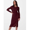 image:imageANRABESS Womens 2026 Fall Long Sleeve Midi Dress Ribbed Knit Bodycon Fitted Button Down Wedding Guest Slit Sweater DressesWine Red