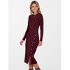 image:imageANRABESS Womens 2026 Fall Long Sleeve Midi Dress Ribbed Knit Bodycon Fitted Button Down Wedding Guest Slit Sweater DressesWine Red