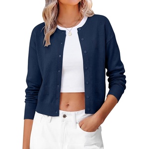 image:imageANRABAESS Womens Cropped Cardigan Sweater Business Casual Outfits  2026 Fall Fashion Clothing Summer Lightweight Soft Knit Long Sleeve Crew Neck Button DownDressy Work Office Outings TravelNavy Blue