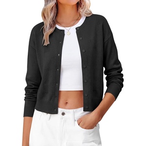 image:imageANRABAESS Womens Cropped Cardigan Sweater Business Casual Outfits  2026 Fall Fashion Clothing Summer Lightweight Soft Knit Long Sleeve Crew Neck Button DownDressy Work Office Outings TravelBlack
