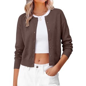 image:imageANRABAESS Womens Cropped Cardigan Sweater Business Casual Outfits  2026 Fall Fashion Clothing Summer Lightweight Soft Knit Long Sleeve Crew Neck Button DownDressy Work Office Outings TravelChocola