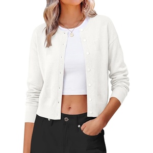 image:imageANRABAESS Womens Cropped Cardigan Sweater Business Casual Outfits  2026 Fall Fashion Clothing Summer Lightweight Soft Knit Long Sleeve Crew Neck Button DownDressy Work Office Outings TravelWhite