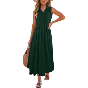 image:imageANRABESS Womens Casual Dress Summer Sleeveless V Neck Sundress Aline Flowy Beach Maxi Dresses Travel 2026 Vacation OutfitsDeep Green