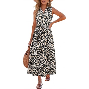 image:imageANRABESS Womens Casual Dress Summer Sleeveless V Neck Sundress Aline Flowy Beach Maxi Dresses Travel 2026 Vacation OutfitsFloral White Orange