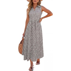 image:imageANRABESS Womens Casual Dress Summer Sleeveless V Neck Sundress Aline Flowy Beach Maxi Dresses Travel 2026 Vacation OutfitsFloral White Spot