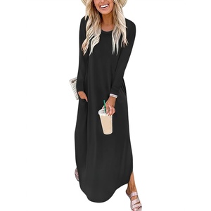 image:imageANRABESS Womens Long Sleeve Maxi Dresses 2026 Fall Outfits Casual Loose Split Travel Vacation T Shirt Dress with PocketsBlack