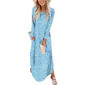 image:imageANRABESS Womens Long Sleeve Maxi Dresses 2026 Fall Outfits Casual Loose Split Travel Vacation T Shirt Dress with PocketsFloral Light Blue White