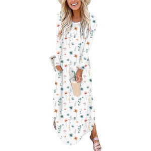image:imageANRABESS Womens Long Sleeve Maxi Dresses 2026 Fall Outfits Casual Loose Split Travel Vacation T Shirt Dress with PocketsFloral White Blue