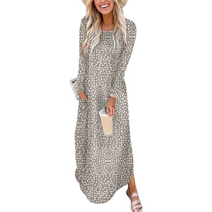image:imageANRABESS Womens Long Sleeve Maxi Dresses 2026 Fall Outfits Casual Loose Split Travel Vacation T Shirt Dress with PocketsKhaki Polka Dot