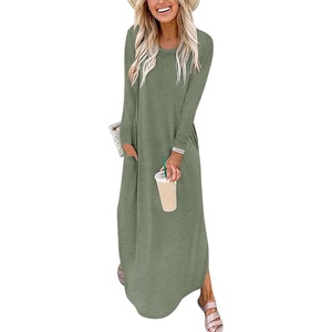 image:imageANRABESS Womens Long Sleeve Maxi Dresses 2026 Fall Outfits Casual Loose Split Travel Vacation T Shirt Dress with PocketsSage Green
