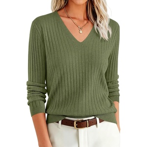 image:imageANRABESS Womens Long Sleeve V Neck Ribbed Sweaters Shirts  Slim Fit Tops Lightweight Soft Knit Pullover Business Casual Outfits Work Office AllDay Wear Fall Winter Layer ClothingArmy Green