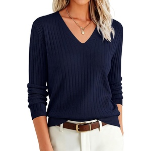 image:imageANRABESS Womens Long Sleeve V Neck Ribbed Sweaters Shirts  Slim Fit Tops Lightweight Soft Knit Pullover Business Casual Outfits Work Office AllDay Wear Fall Winter Layer ClothingNavy Blue
