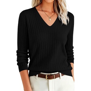 image:imageANRABESS Womens Long Sleeve V Neck Ribbed Sweaters Shirts  Slim Fit Tops Lightweight Soft Knit Pullover Business Casual Outfits Work Office AllDay Wear Fall Winter Layer ClothingBlack