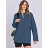 image:imageANRABESS Womens Oversized Hoodie Quarter Zip Sweatshirts 2026 Fall Winter Tunic Pullover Top Trendy Teen Girls Preppy ClothesBlue