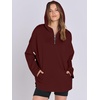 image:imageANRABESS Womens Oversized Hoodie Quarter Zip Sweatshirts 2026 Fall Winter Tunic Pullover Top Trendy Teen Girls Preppy ClothesBurgundy