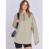 image:imageANRABESS Womens Oversized Hoodie Quarter Zip Sweatshirts 2026 Fall Winter Tunic Pullover Top Trendy Teen Girls Preppy ClothesLight Khaki