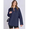 image:imageANRABESS Womens Oversized Hoodie Quarter Zip Sweatshirts 2026 Fall Winter Tunic Pullover Top Trendy Teen Girls Preppy ClothesNavy Blue