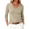 image:imageANRABESS Womens V Neck Wool Blend Knit Lightweight Sweater  Soft Long Sleeve Pullover Tops Basic Silm Fit Versatile Business Casual Office Outfits Cozy Daily Wear Fall WinterAlmond