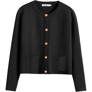 image:imageANRABESS Womens Button Down Cropped Cardigan Sweaters  StripedampSolidPocketsLadys Fall Jacket Slightly OversizeDressy Casual Cute Classic CoatTravelampHome Everyday WearBlack