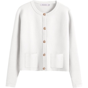 image:imageANRABESS Womens Button Down Cropped Cardigan Sweaters  StripedampSolidPocketsLadys Fall Jacket Slightly OversizeDressy Casual Cute Classic CoatTravelampHome Everyday WearWhite