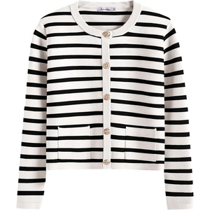 image:imageANRABESS Womens Button Down Cropped Cardigan Sweaters  StripedampSolidPocketsLadys Fall Jacket Slightly OversizeDressy Casual Cute Classic CoatTravelampHome Everyday WearWhite Black Stripe