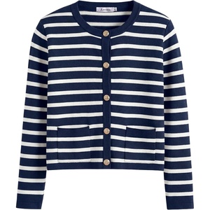 image:imageANRABESS Womens Button Down Cropped Cardigan Sweaters  StripedampSolidPocketsLadys Fall Jacket Slightly OversizeDressy Casual Cute Classic CoatTravelampHome Everyday WearBlue White Stripe