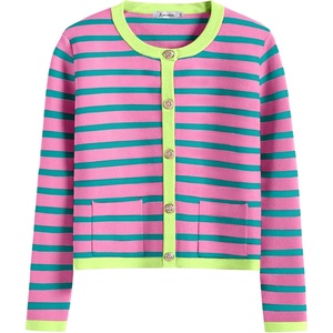 image:imageANRABESS Womens Button Down Cropped Cardigan Sweaters  StripedampSolidPocketsLadys Fall Jacket Slightly OversizeDressy Casual Cute Classic CoatTravelampHome Everyday WearPink Green