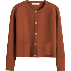 image:imageANRABESS Womens Button Down Cropped Cardigan Sweaters  StripedampSolidPocketsLadys Fall Jacket Slightly OversizeDressy Casual Cute Classic CoatTravelampHome Everyday WearRust