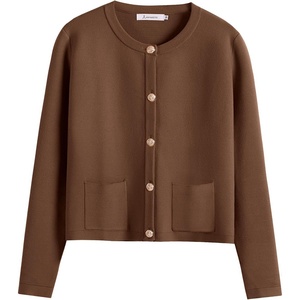 image:imageANRABESS Womens Button Down Cropped Cardigan Sweaters  StripedampSolidPocketsLadys Fall Jacket Slightly OversizeDressy Casual Cute Classic CoatTravelampHome Everyday WearCoffee