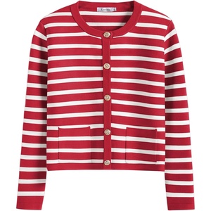 image:imageANRABESS Womens Button Down Cropped Cardigan Sweaters  StripedampSolidPocketsLadys Fall Jacket Slightly OversizeDressy Casual Cute Classic CoatTravelampHome Everyday WearRed White Stripe
