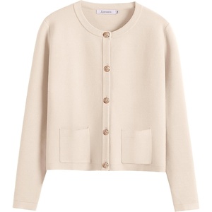 image:imageANRABESS Womens Button Down Cropped Cardigan Sweaters  StripedampSolidPocketsLadys Fall Jacket Slightly OversizeDressy Casual Cute Classic CoatTravelampHome Everyday WearApricot