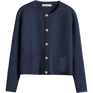 image:imageANRABESS Womens Button Down Cropped Cardigan Sweaters  StripedampSolidPocketsLadys Fall Jacket Slightly OversizeDressy Casual Cute Classic CoatTravelampHome Everyday WearNavy Blue