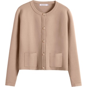 image:imageANRABESS Womens Button Down Cropped Cardigan Sweaters  StripedampSolidPocketsLadys Fall Jacket Slightly OversizeDressy Casual Cute Classic CoatTravelampHome Everyday WearKhaki