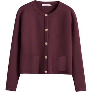 image:imageANRABESS Womens Button Down Cropped Cardigan Sweaters  StripedampSolidPocketsLadys Fall Jacket Slightly OversizeDressy Casual Cute Classic CoatTravelampHome Everyday WearWind Red