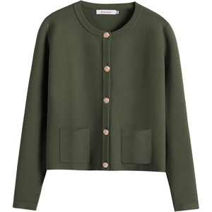 image:imageANRABESS Womens Button Down Cropped Cardigan Sweaters  StripedampSolidPocketsLadys Fall Jacket Slightly OversizeDressy Casual Cute Classic CoatTravelampHome Everyday WearArmy Green