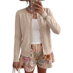 image:imageANRABESS Womens Long Sleeve Knitted Button Down Open Front Lightweight Business Casual Cardigan Sweaters TopsAlmond