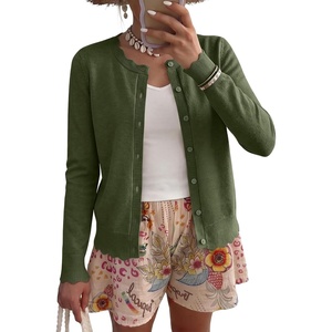 image:imageANRABESS Womens Long Sleeve Knitted Button Down Open Front Lightweight Business Casual Cardigan Sweaters TopsArmy Green